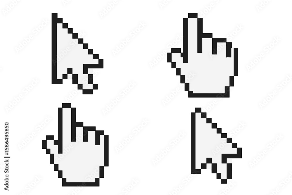 Fototapete pixel cursor pointer icons collection. retro 8-bit vector set. hand and arrow mouse pointer symbol p