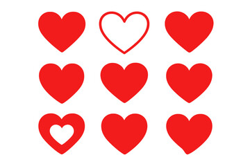 Set of Red Heart Shape Icons Collection. Love and Romance Symbol Vector Bundle. Valentine’s Day Element Pack. Isolated Filled and Outline Heart Clipart. Decorative Design. Transparent PNG Graphic Set.