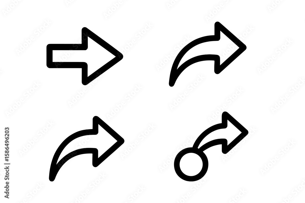 Poster vector arrow icons set. bold line share symbols. curved and straight send button directions. modern 