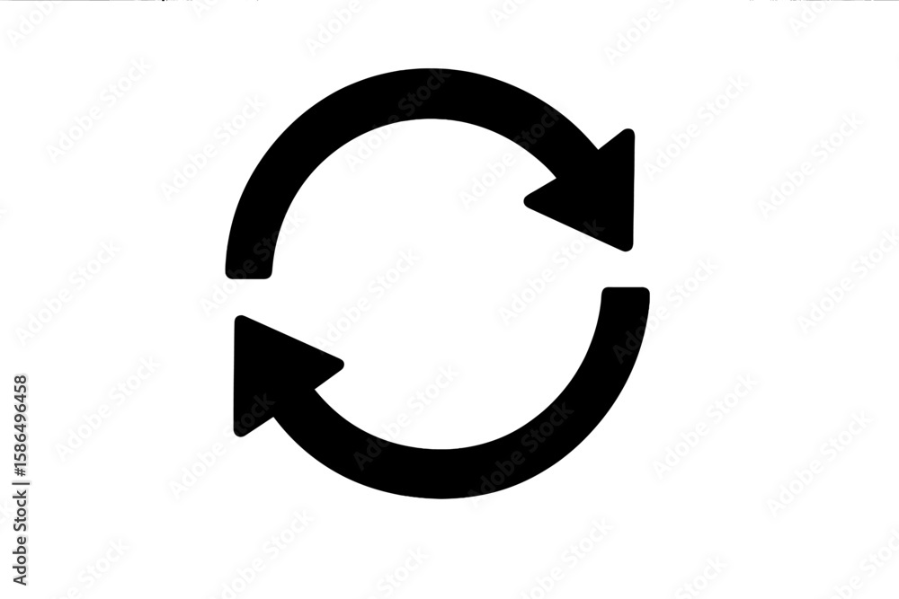 Poster circular arrow loop recycling symbol. two black rotating arrows. refresh, reload, sync, update conce