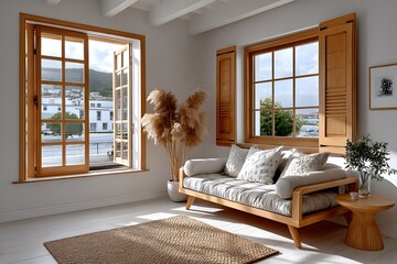 Cozy indoor nook with sunlight and greenery high resolution picture