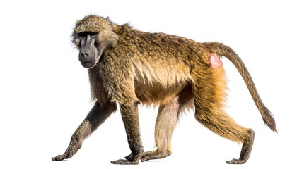 Baboon Walking Isolated White Background