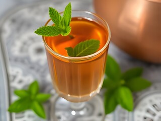 Golden Tea with Mint Leaf
