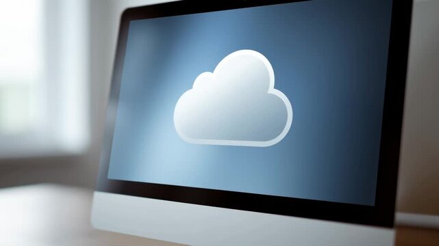 Cloud storage concept on computer screen showing easy access to digital data and files using modern internet technology for secure storage