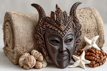 Cultural African Mask With Rustic Accessories high resolution image