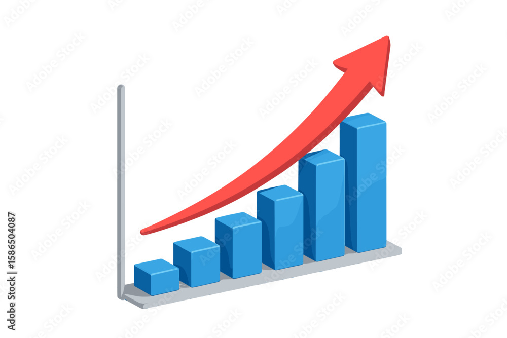 Aufkleber 3d business growth analytics chart with a red arrow pointing up. financial success and profit increa