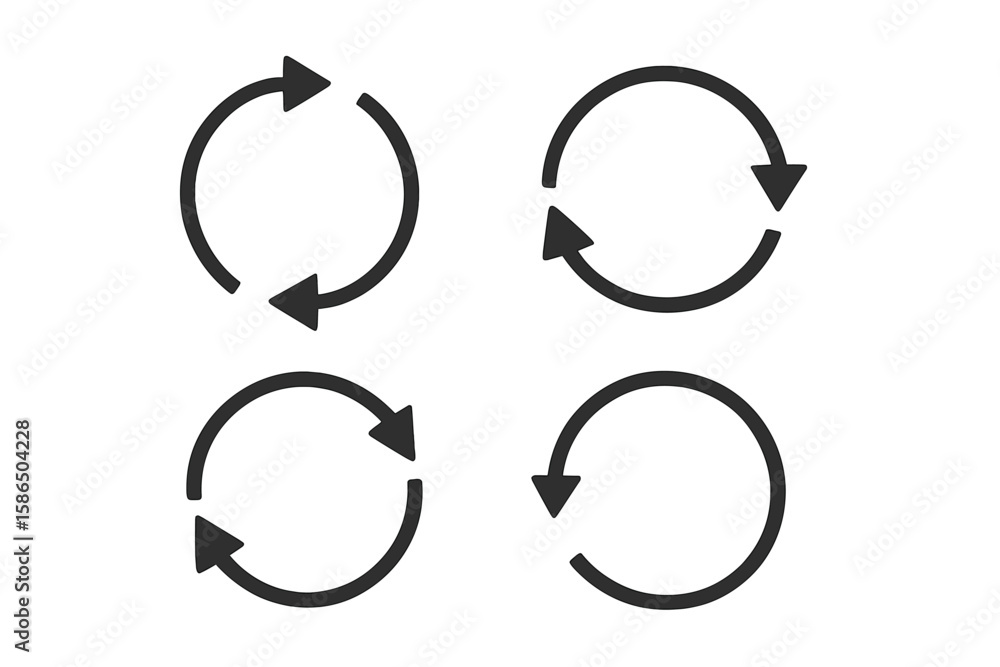 Poster round arrow vector icon set. refresh, reload, rotate, repeat symbols. ui design elements. cycle, loo