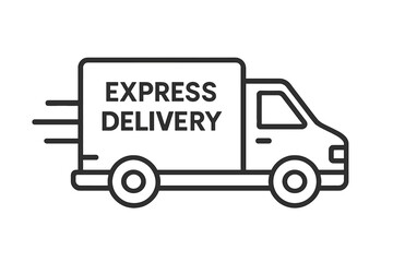 Fast shipping delivery truck icon. Express delivery van moving quickly. Line art vector for logistics, e-commerce, transport business, parcel service, and freight concepts.