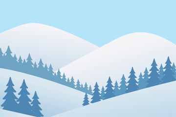 Serene Winter Landscape with Snowy Hills and Evergreen Trees