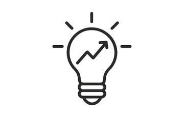 Innovative business idea icon. Light bulb with growth arrow. Symbol of creative strategy, startup success, financial progress, investment, and solution. Vector line art.