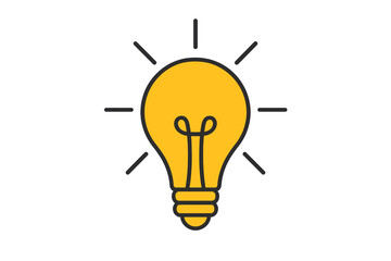 Iconic Light Bulb Idea Vector, Innovation and Creativity Symbol, Bright Yellow Energy Design, Simple Line Art, Inspiration Concept, Transparent Background, Digital SVG and PNG Illustration