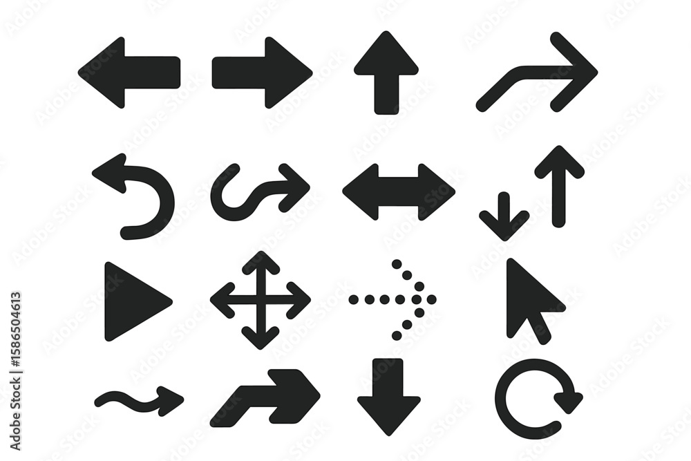 Poster black vector arrow icon set for web design and ui. flat style navigation and direction pointers coll