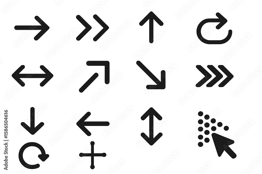 Poster big collection of black vector arrow icons for web design and user interface. set includes cursor, r