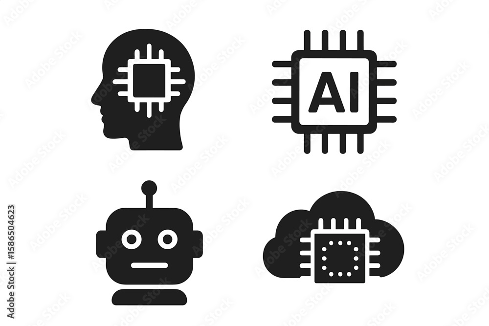 Aufkleber ai icon set for technology concepts. artificial intelligence, machine learning, and deep learning sy