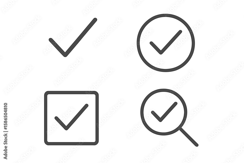 Poster check mark icon set in thin line style. vector collection of approve, success, and completion symbol