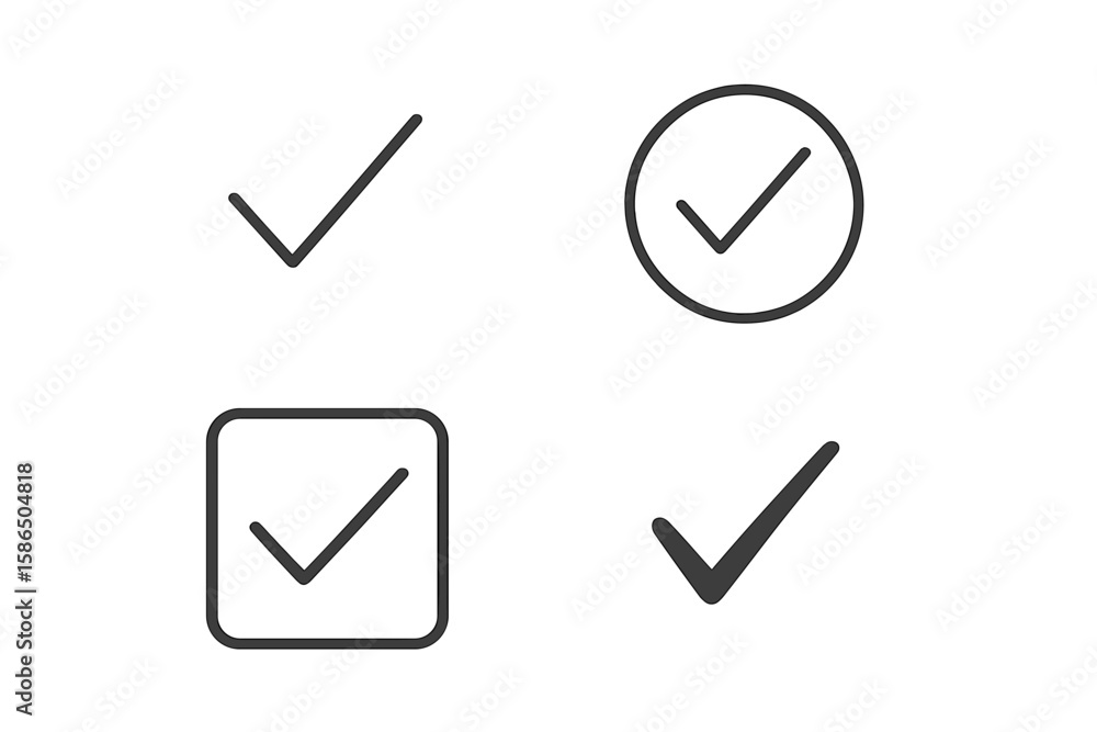 Poster check mark icon set. tick symbol collection in line style. approve, correct, and success signs. qual
