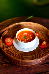 Creamy Tomato Soup with Garlic Crouton Garnish