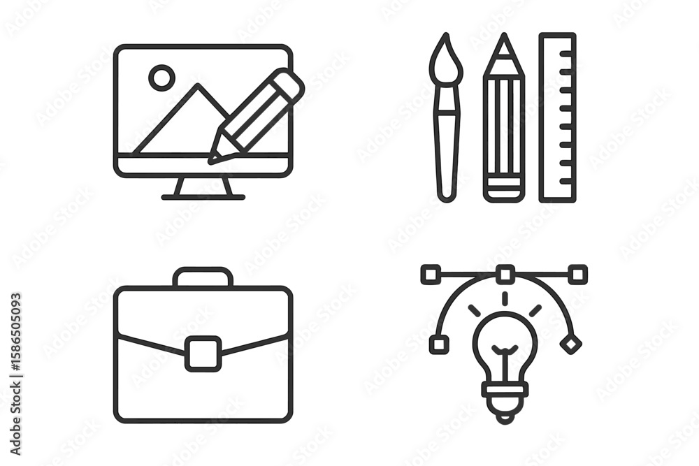 Fototapete graphic design line icon set. web and mobile app icons. digital art, creativity, drawing tools, port