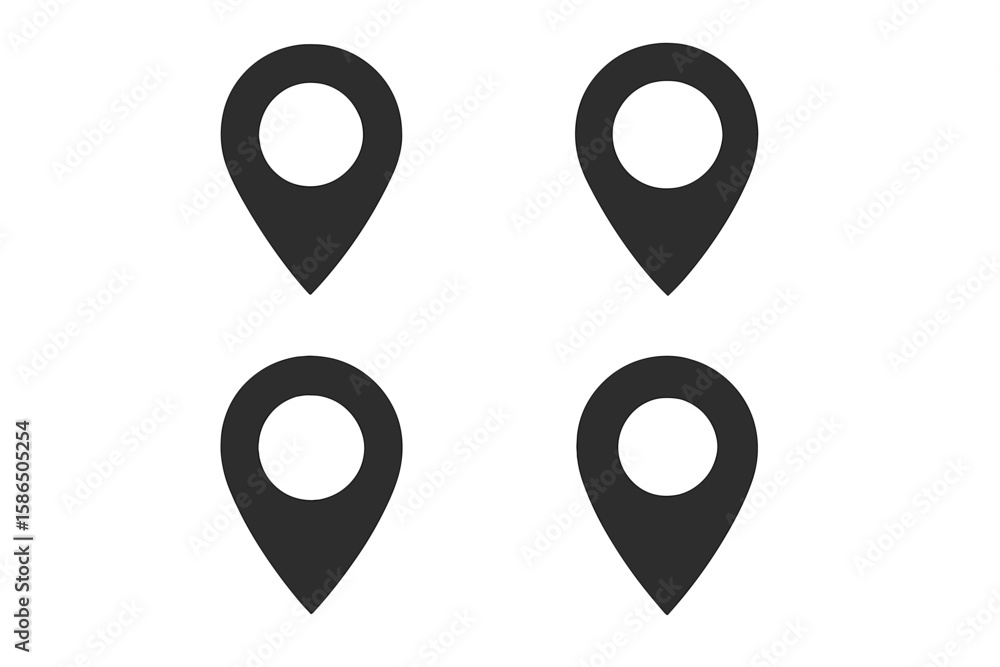 Poster set of four black map pin location marker icons. vector illustration for navigation, gps, and destin