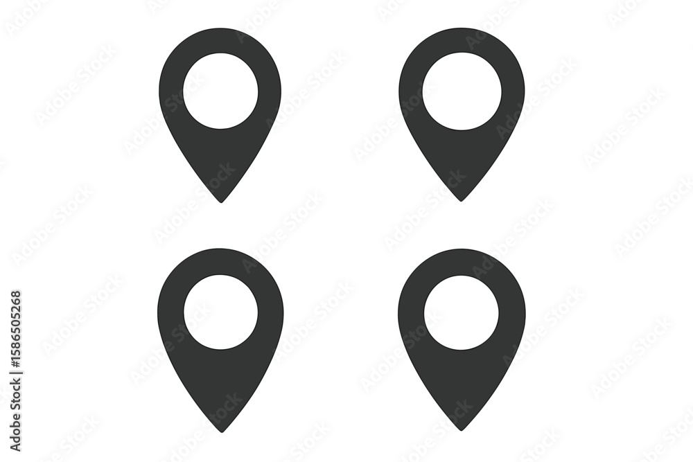 Poster collection of four map pin icons. flat vector location markers for gps navigation. destination point