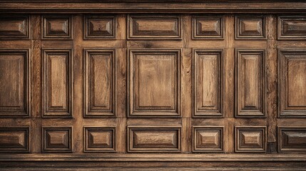 Intricate dark wooden paneling displaying aged craftsmanship and intricate designs, a testament to timeless elegance and classical style design.