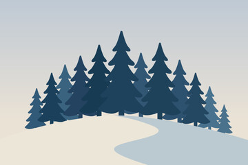 Fototapeta premium Tranquil Winter Landscape with Evergreen Trees and Soft Horizon