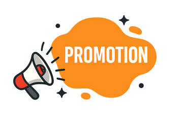 Promotion sign with megaphone for marketing and advertising. Loudspeaker announcing sale or discount. Vector speech bubble banner, label or sticker icon for special offer.