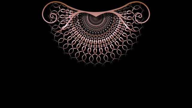 Animation of Luxury mandala background with rose gold frame in arabesque pattern Arabic style. Motion Graphics Video Mandala Rotating on Both Sides. Elegant black Background, copy space for you text