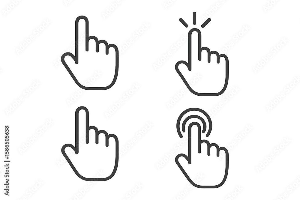 Poster hand pointer cursor icon set. collection of clicking finger symbols. computer mouse click and tap ge