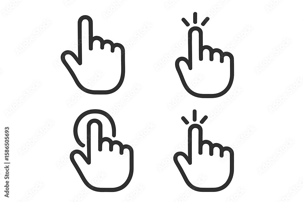 Fototapete hand pointer cursor icon set. finger press, clicking button symbol. computer mouse click pictogram c