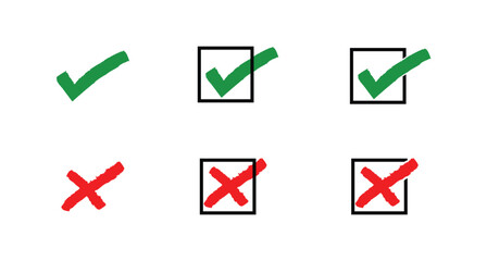 yes and no check mark icon set isolated on transparent background. Set of green and red check box with yes and no sign.