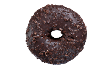 a chocolate donut with a hole in the middle