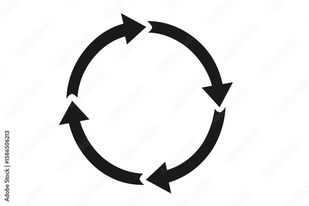 Poster circular loop arrow vector icon. recycle symbol. cycle process graphic. black continuous round arrow