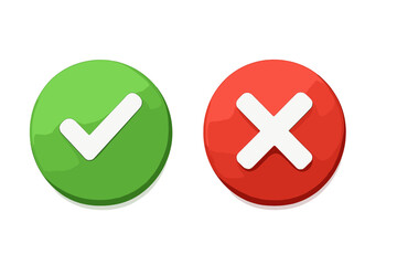 Obraz premium 3D Check Mark and Cross Icon Set, Glossy Green Approval Button and Red Denial Button, Vector Symbol, High-Resolution Transparent Background, PNG, Stock Graphic, Editable UI Illustration