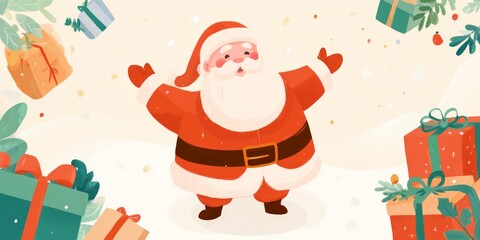 Happy Santa Claus celebrating with colorful gifts and Christmas spirit  
