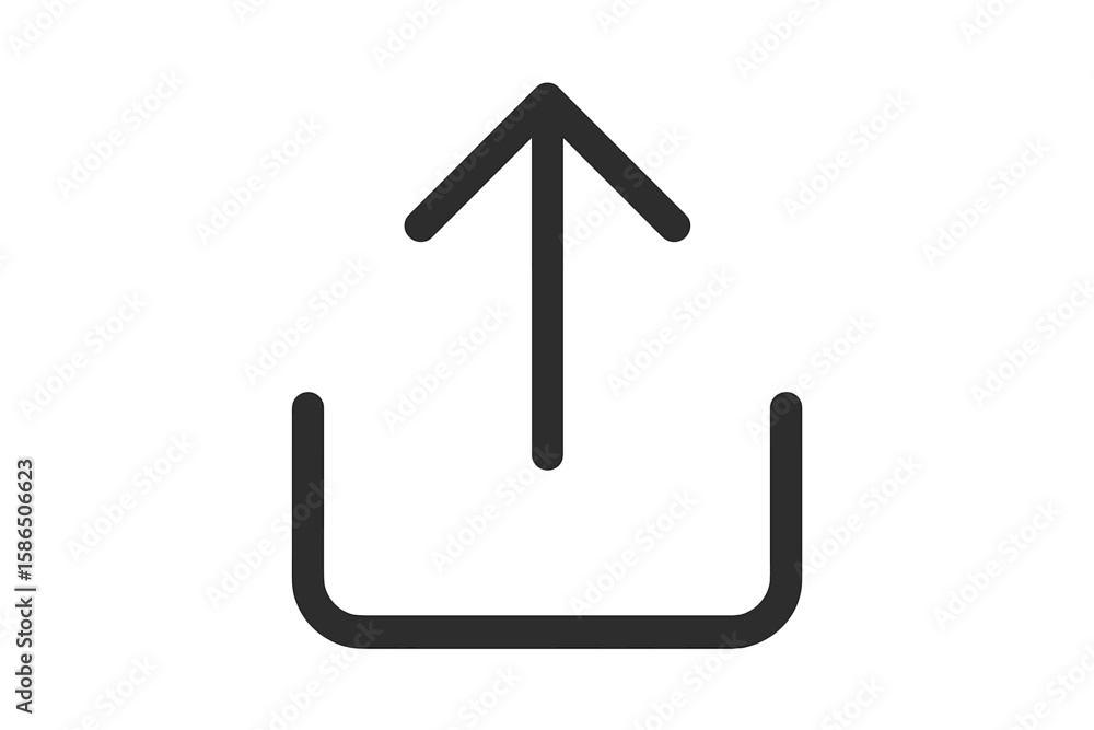 Poster upload arrow icon—share, export, send, transfer, upload, modern minimal vector. black outline, trans