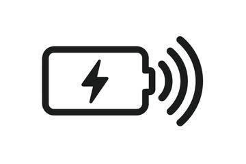 Wireless Charging Battery Icon. Power Energy Symbol with Lightning Bolt and Radiating Signal Waves. Modern Vector Illustration for Mobile Device, Smartphone, Technology, and Electronics Concepts