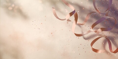 Decorative pink ribbon swirling on soft pastel background  