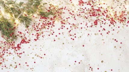 Holiday decorations with red berries and greenery on white background  