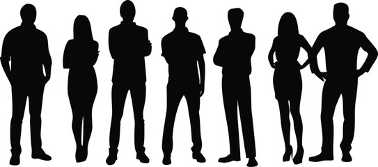 Business and Casual People Silhouette Vector Set, Standing Pose Collection
