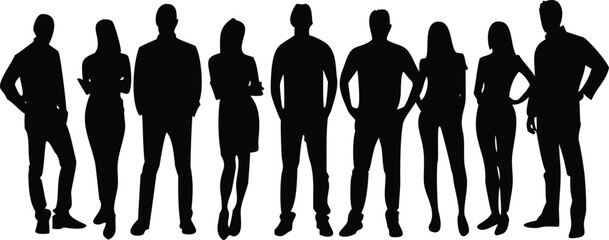 Business and Casual People Silhouette Vector Set, Standing Pose Collection