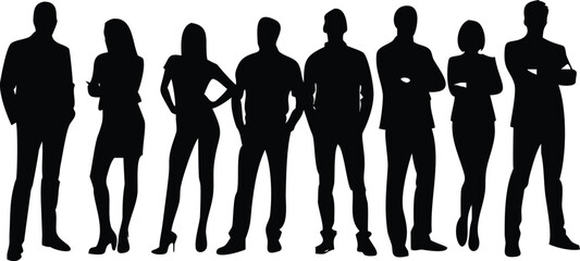 Business and Casual People Silhouette Vector Set, Standing Pose Collection