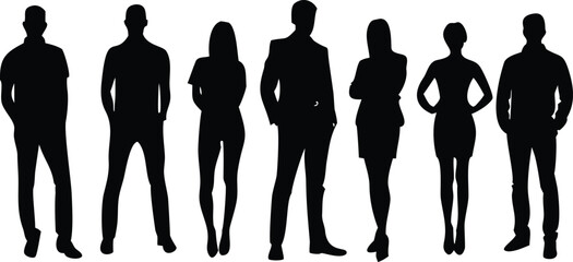 Business and Casual People Silhouette Vector Set, Standing Pose Collection