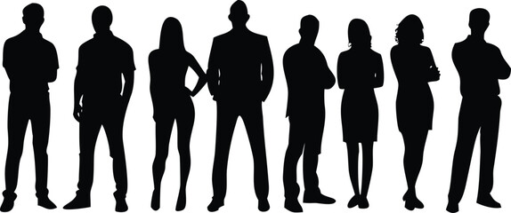 Business and Casual People Silhouette Vector Set, Standing Pose Collection