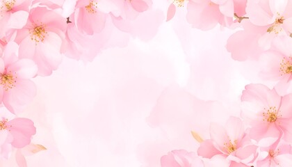 Delicate pink cherry blossoms frame a soft, pastel background