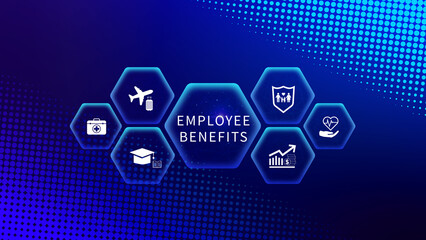 Employee Benefits Career Concept. Business Bonus Work Perks, Fringe benefits for employee engagement, Insurance, paid vacation, office perks