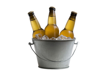a bucket of beer bottles with ice in it