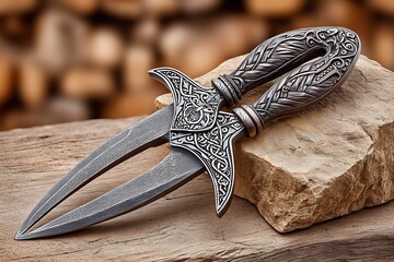 Decorative iron dagger with split blade high resolution picture
