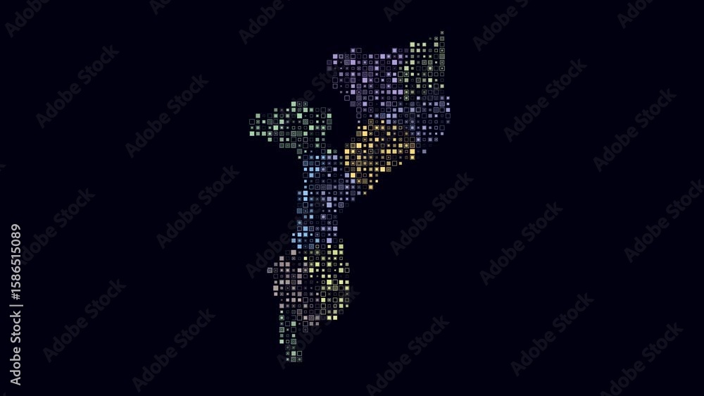 Poster mozambique dotted animation. shape of the country build of pulsating colored dots. small size square
