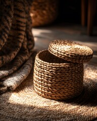Decorative seagrass container for natural home high resolution picture